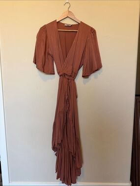 Alma Dress Baked Clay. Women's Wrap Maxi Dress